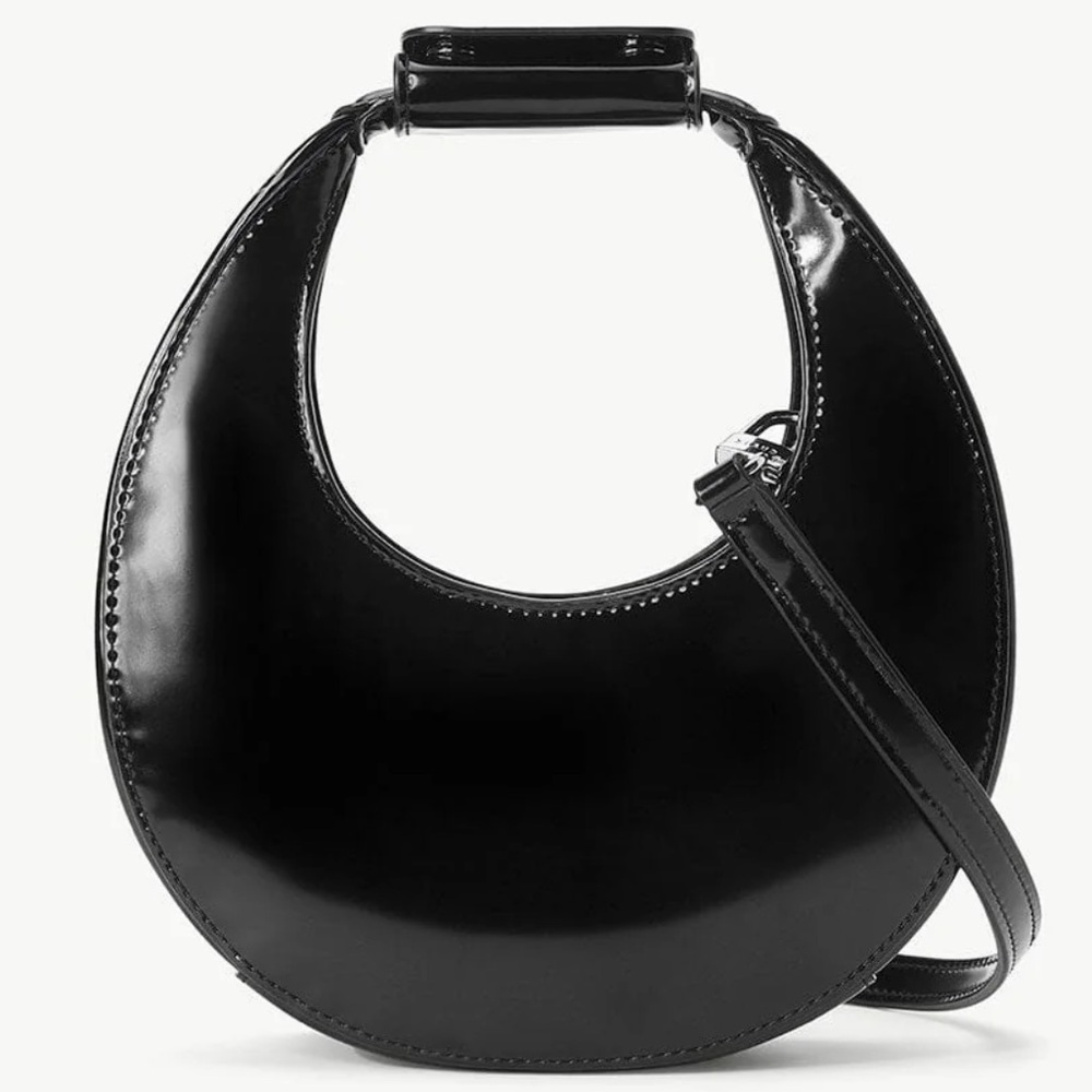 NWT Staud Mini Moon Purse in Polished Black Leather, Crossbody Bag , Brand NEW - Picture 4 of 16